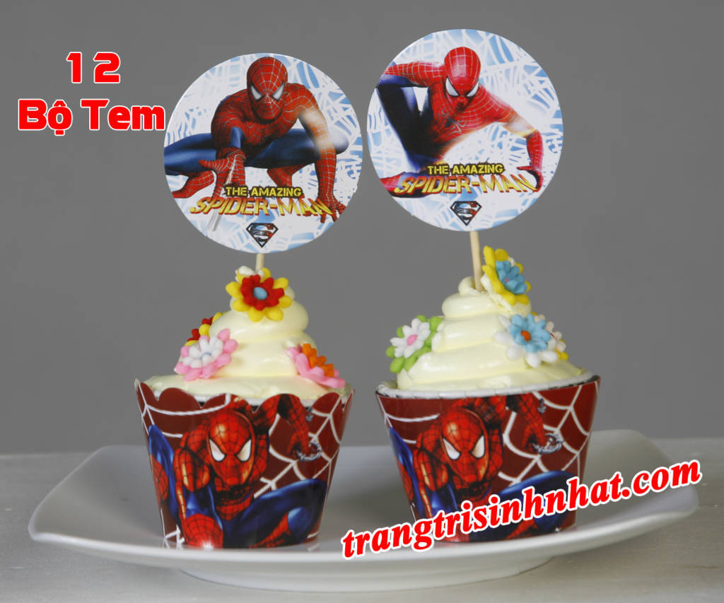 Bộ tem bánh cupcake sinh nhật Người nhện